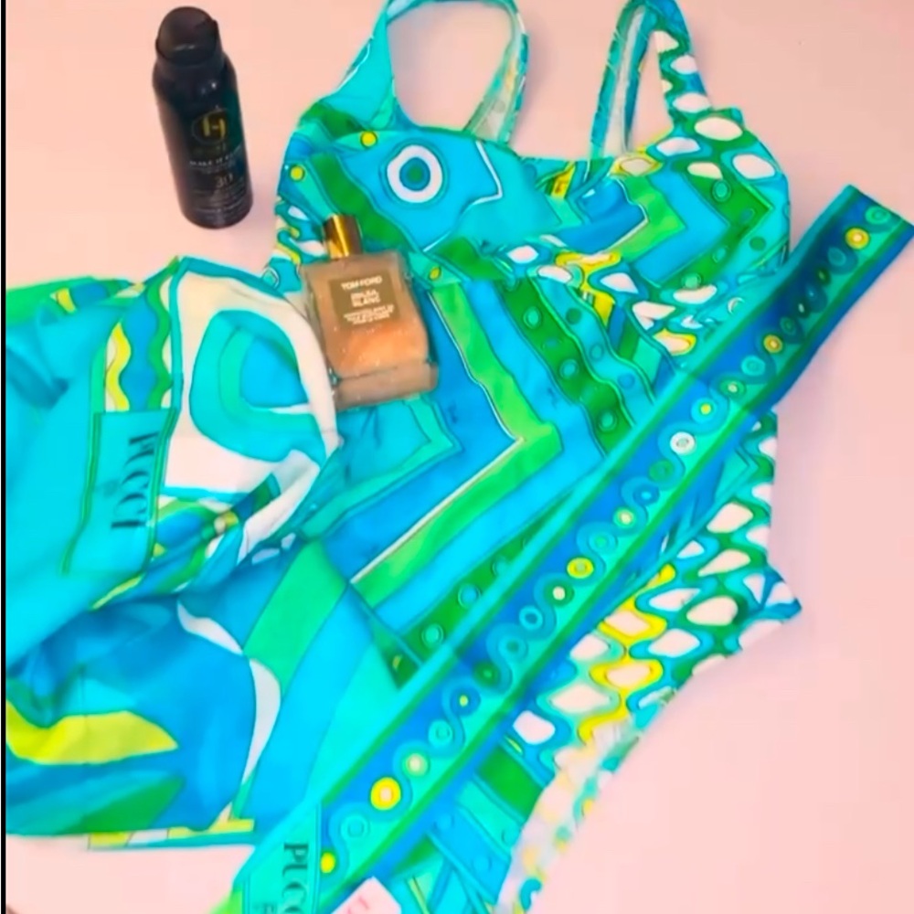 Worn once.. Pucci swim suit with sarong and matching headband.